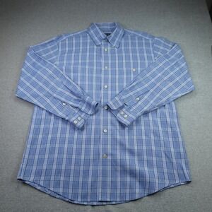 Orvis Shirt Mens Large Blue Plaid Button Down Classic Cotton Long Sleeve